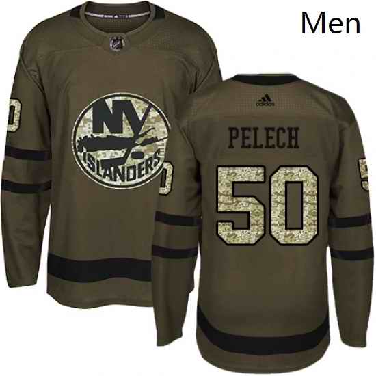 Mens Adidas New York Islanders 50 Adam Pelech Premier Green Salute to Service NHL Jersey